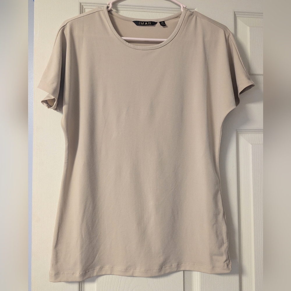 IMAN Doleman Shirt Blouse Work Office Stretchy Beige